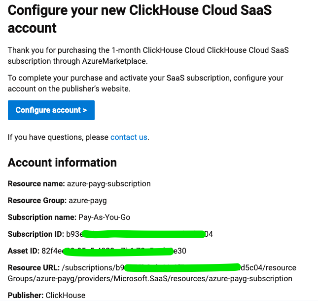 ClickHouse Cloud sign up info form